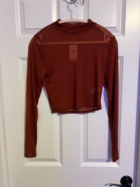 Buckle Rust Sheer Long-Sleeve Crop Top